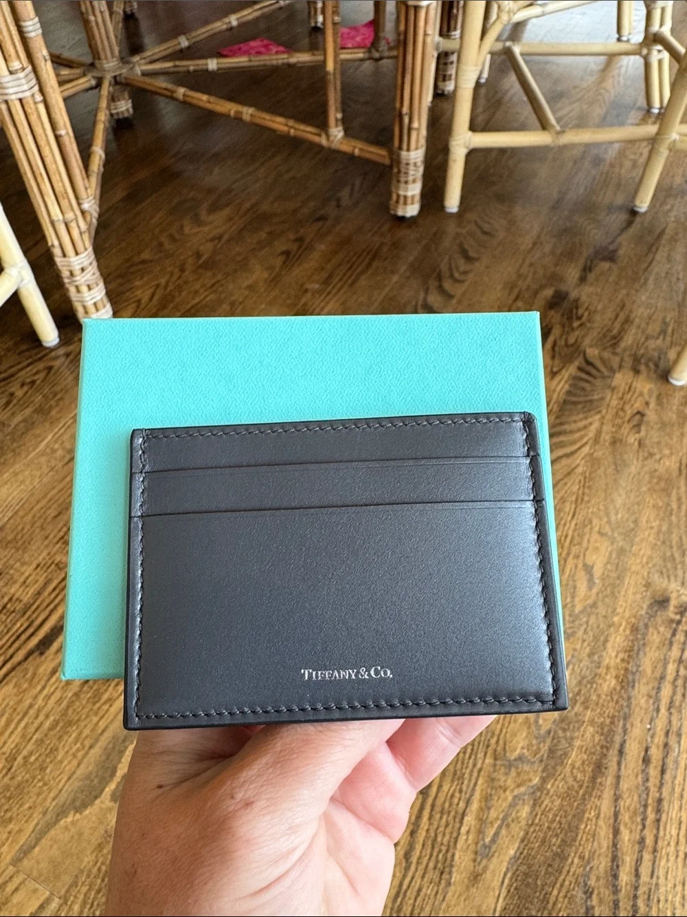 Tiffany & Co. Men's dark silver Leather Card Holder